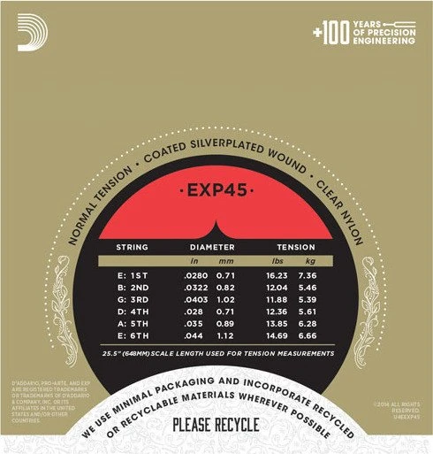 D'Addario EXP Coated Pro-Arté Composite, Normal Tension