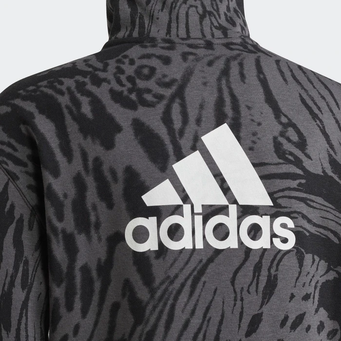 adidas Future Icons Hybrid Animal Print Cotton Loose Half-Zip Kleid grey six/black/white (Junior)
