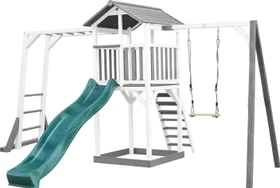 Axi Spielturm Beach Tower mit Klettergerüst, Rutsche und Schaukel weiß/grau/grün
