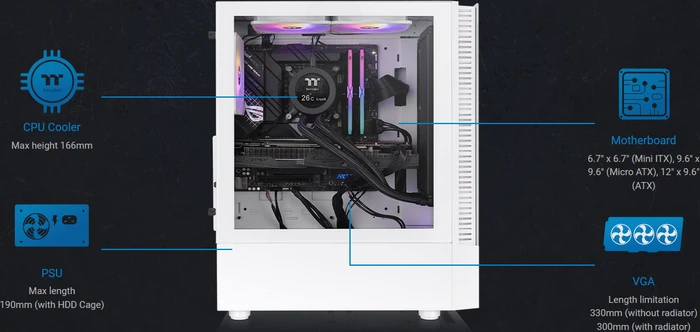 Thermaltake View 200 TG ARGB Snow Edition, weiß, Glasfenster