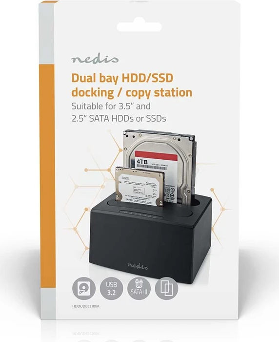 Nedis Dual Bay HDD Docking Station, 2x 2.5"/3.5", USB-B 3.0