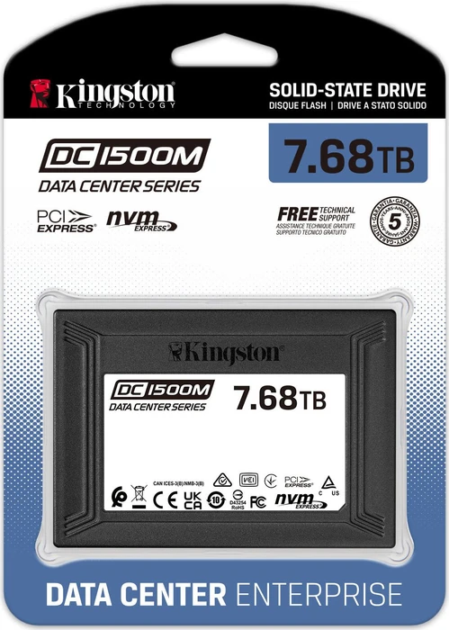Kingston DC1500M Data Center Series Mixed-Use SSD - 1DWPD 7.68TB, 2.5" / U.2 / PCIe 3.0 x4