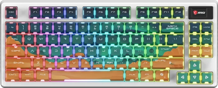 MSI FORGE GK600 TKL Wireless Mars, LEDs RGB, hot-swap, KKT Purple Star, USB/Bluetooth, US
