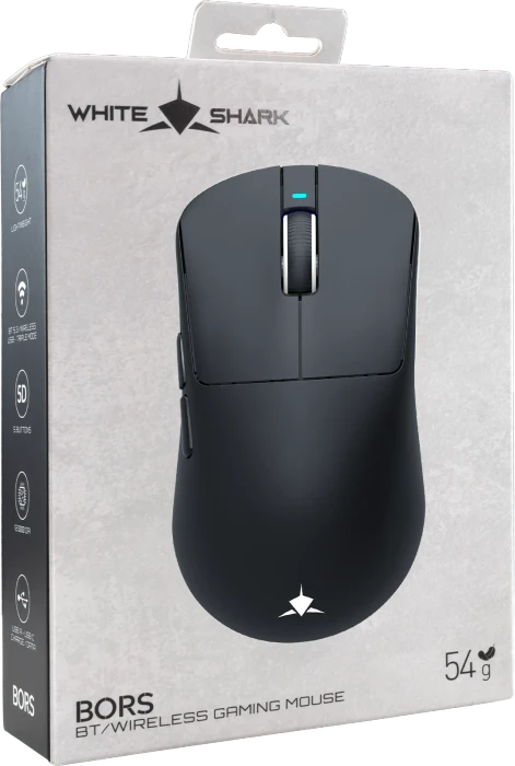 White Shark BORS Wireless Gaming Mouse, schwarz, USB/Bluetooth