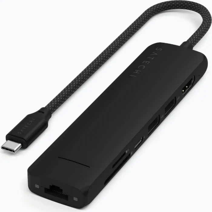 Satechi 7-in-1 Slim Multiport Adapter, schwarz, USB-C 3.1 [Stecker]