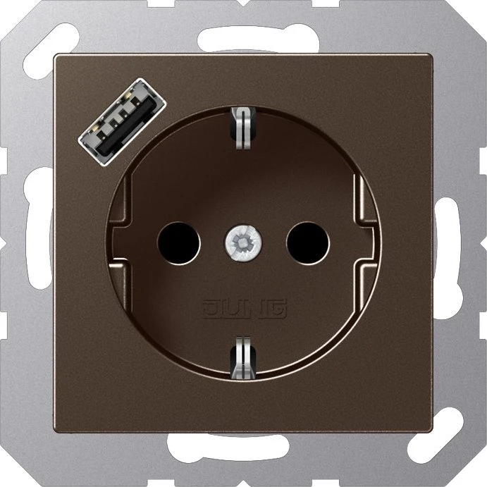 Jung SCHUKO Steckdose mit USB-Ladegerät, mokka
