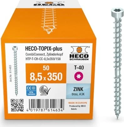 HECO TOPIX-plus verzinkt blau CombiConnect Torx T40 Holzschraube, 8.5x350mm, 100 Stück