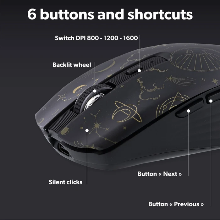 T'nB Rechargeable Bluetooth Wireless Mouse, Astro Exclusiv schwarz/gold, USB/Bluetooth