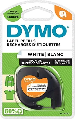 Dymo LetraTag Iron on Textil-Aufbügelband, 12mm, schwarz/weiß
