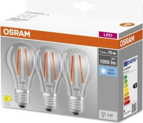 Osram Ledvance LED Base Classic A60 E27 7.5W/840, 3 Stück
