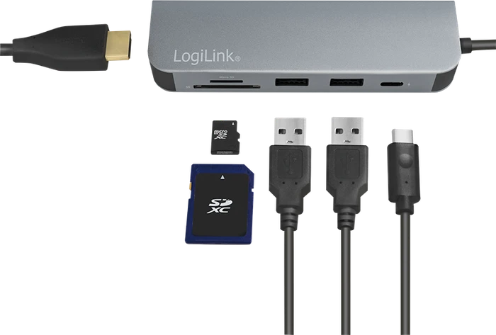 LogiLink Docking Station, USB-Hub, Dual-Slot-Cardreader, USB-C 3.0 [Stecker]