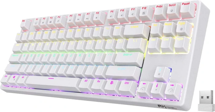 RK Royal Kludge RK87 Wireless TKL, LEDs RGB, weiß, RK BROWN, USB, US