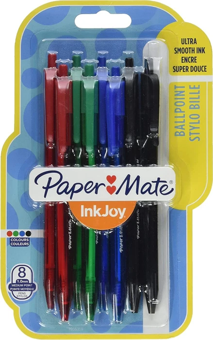 Paper Mate InkJoy 100 RT M 4 Farben Kugelschreiber (Mine) sortiert, 8er-Set, Blister (1956359)