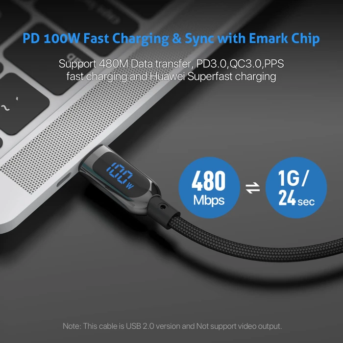 SooPii S10CC, 100W LED Display USB-C to USB-C Cable, 1.20m