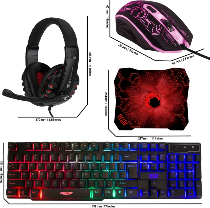 Orzly RX250 4in1 PC Gaming Essential Pack, Tastatur, Headset, Maus und Mousepad, USB, UK