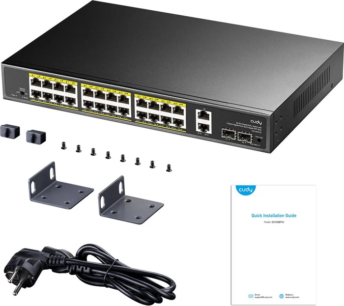 Cudy GS100 Series Rackmount Gigabit Switch, 26x RJ-45, 2x SFP, 300W PoE+