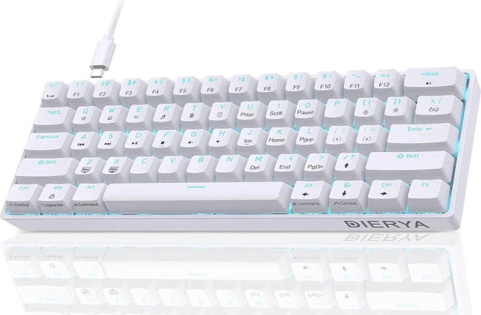 Dierya DK61SE, 60%, weiß, LEDs blau, BROWN Switches, USB, US