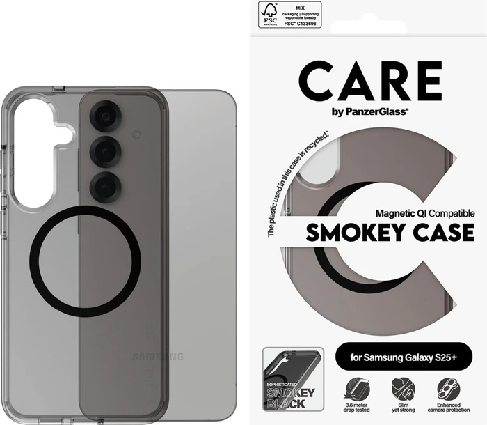 PanzerGlass Care Flagship Case Urban Combat Smokey Magnetic Qi für Samsung Galaxy S25+ transparent/schwarz