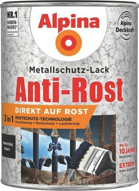 Alpina Farben Metallschutz-Lack Hammerschlag außen schwarz, 750ml