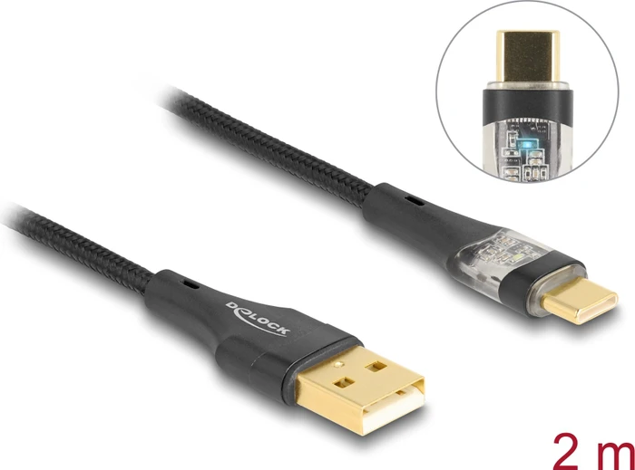 DeLOCK Adapterkabel, USB 2.0, 480Mb/s, 60W QC 3.0, USB-C [Stecker] auf USB-A [Stecker], schwarz, 2m