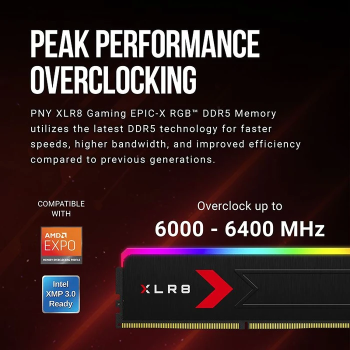 PNY XLR8 Gaming Epic-X RGB UDIMM 32GB Kit, DDR5-6000, CL36-48-48-76