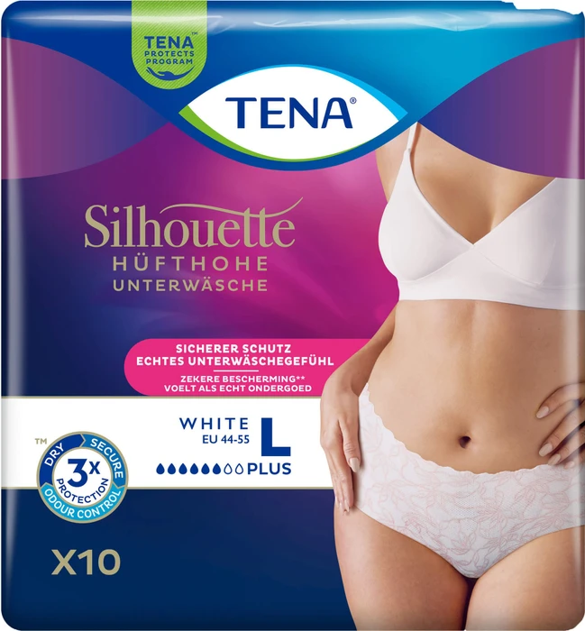 Tena Silhouette White Pants Plus Schutzhose Größe L, 20 Stück (2x 10 Stück)
