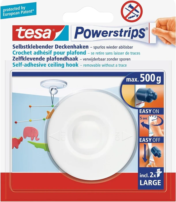 tesa Powerstrips Deckenhaken rund weiß, 1 Stück