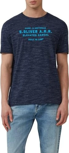 s.Oliver Melange Logo-Schriftzug T-Shirt kurzarm tiefblau (Herren)