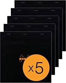 Rhodia Basics Notizblock le carrè, 210x210mm, kariert, schwarz, 80 Blatt, 5er-Pack