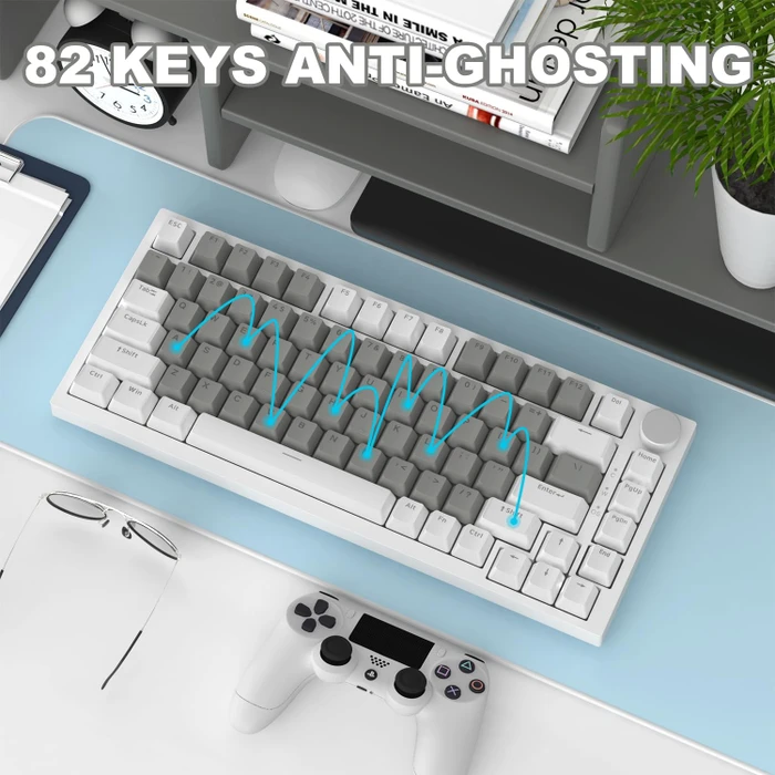 Ajazz AK820, White & Grey, LEDs weiß, hot-swap, AS YELLOW, USB, US