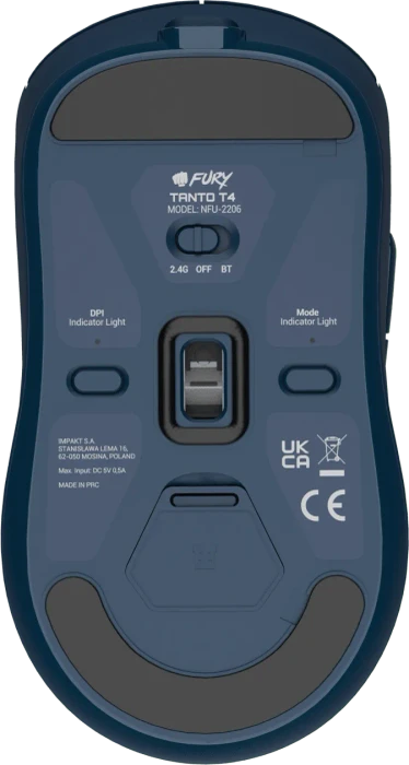 Natec Fury Tanto T4 Wireless Ultra-Lightweight Gaming Mouse Navy Blue, USB/Bluetooth