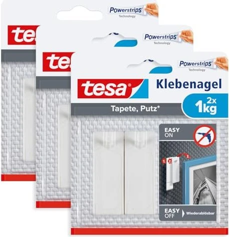tesa Powerstrips Klebenagel Tapete/Putz weiß, 6 Stück