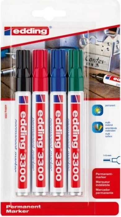 edding 3300 Permanentmarker Blister sortiert, 4er-Set, Blister