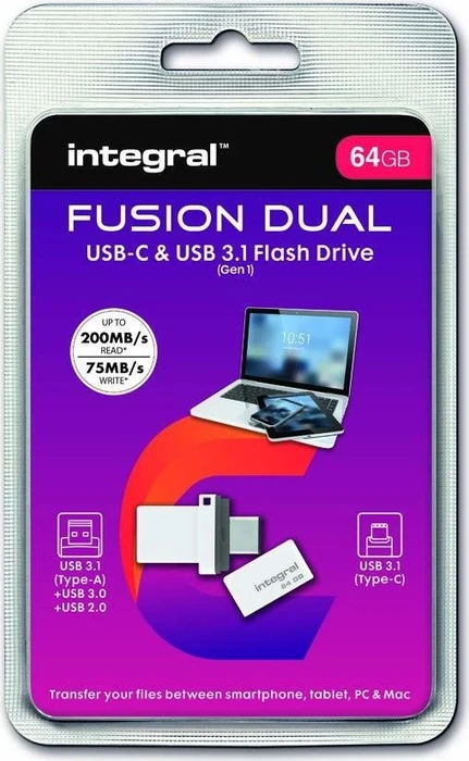 Integral Fusion Dual 64GB, USB-A + USB-C, USB 3.2 Gen 1×1