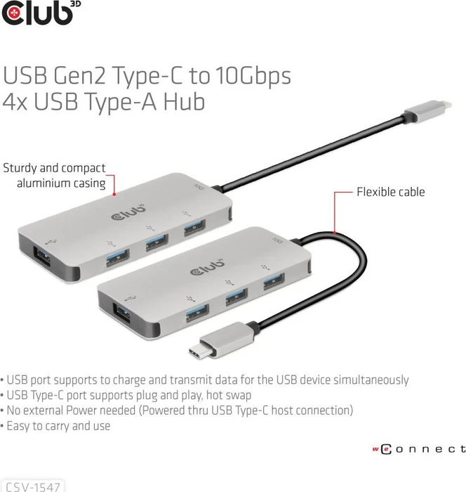 Club 3D USB-Hub, 4x USB-A 3.1, USB-C 3.1 [Stecker]