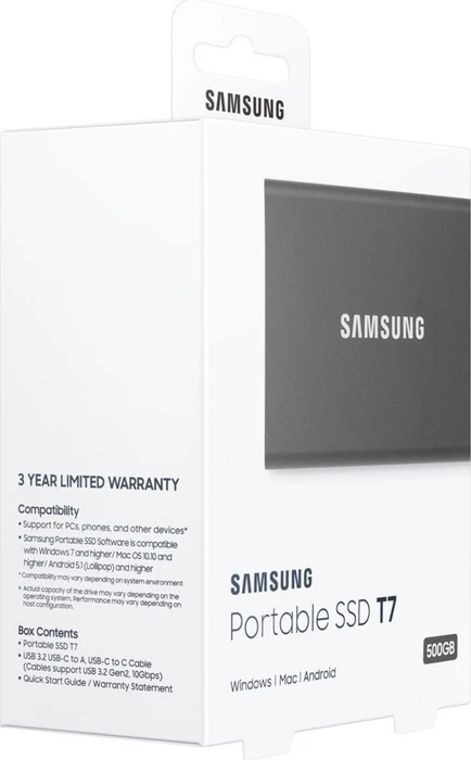 Samsung Portable SSD T7, grau, 500GB, USB-C 3.1