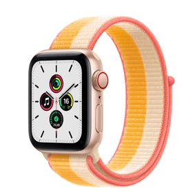 Apple Watch SE (GPS + Cellular) 40mm gold mit Sport Loop indischgelb/weiß