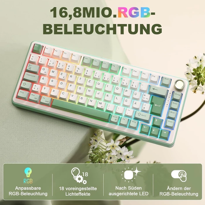 Yunzii B75 Pro, Matcha Green, beige, Cocoa Cream V2, USB/Bluetooth, DE