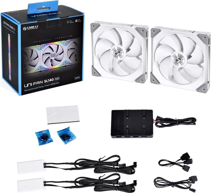 Lian Li Uni Fan SL140 RGB, weiß, LED-Steuerung, Lüftersteuerung, 140mm, 2er-Pack
