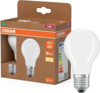 Osram LED SUPERSTAR+ CLASSIC A FIL 40 EECA 2.2W/827 E27, 2 Stück