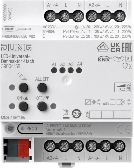 Jung KNX LED-Universal-Dimmaktor, REG, 4 TE, Secure, 4-fach