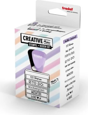 trodat Creative Mini Handstempel mit 12 Abdrucken "Bullet Journal" inkl. 3-farbigem Kissen, 30x5mm, pastell lila, 2er-Set
