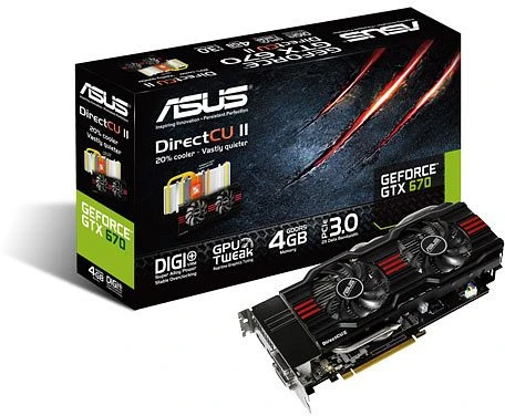 ASUS GeForce GTX 670 DirectCU II, GTX670-DC2-4GD5, 4GB GDDR5, 2x DVI, HDMI, DP