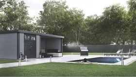 Telluria Classico 3024 Gerätehaus inkl. Anbau 2.84m rechts hellgrau