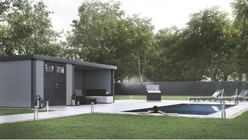 Telluria Classico 3024 Gerätehaus inkl. Anbau 2.84m rechts hellgrau