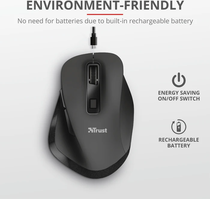 Trust Fyda Rechargeable Wireless Comfort Mouse schwarz, USB
