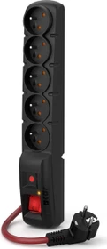 acar F5 mit Schalter, 5-fach, 1.5m, schwarz
