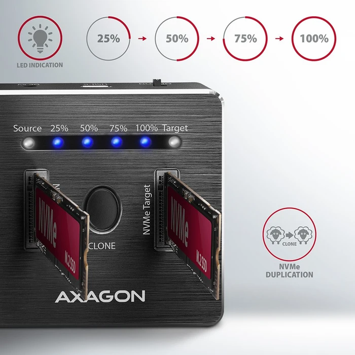 Axagon M.2 PCIe Clone Master Dockingstation, USB-C 3.1