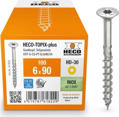 HECO TOPIX-plus Edelstahl A2 Torx T30 Holzschraube, 6x90mm, 100 Stück