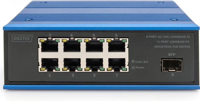 Digitus DN-65 Industrial Railmount Gigabit Switch, 8x RJ-45, 1x SFP, PoE+